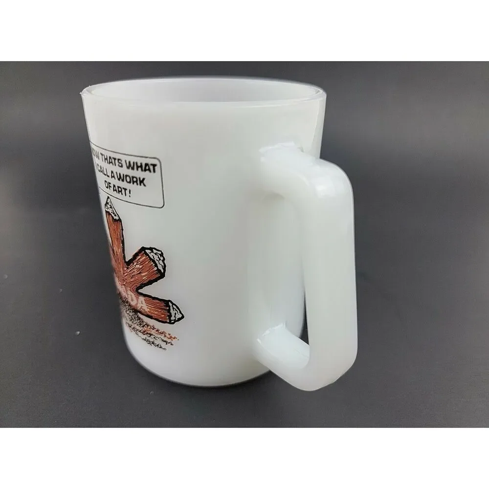 Vintage Federal Glass Mug White Milk Glass CANADA Beaver Maple D Handle
